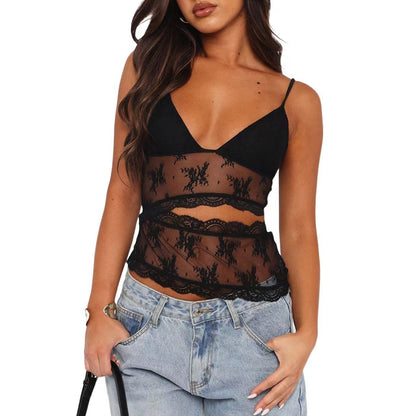Lace Stitched Backless Top