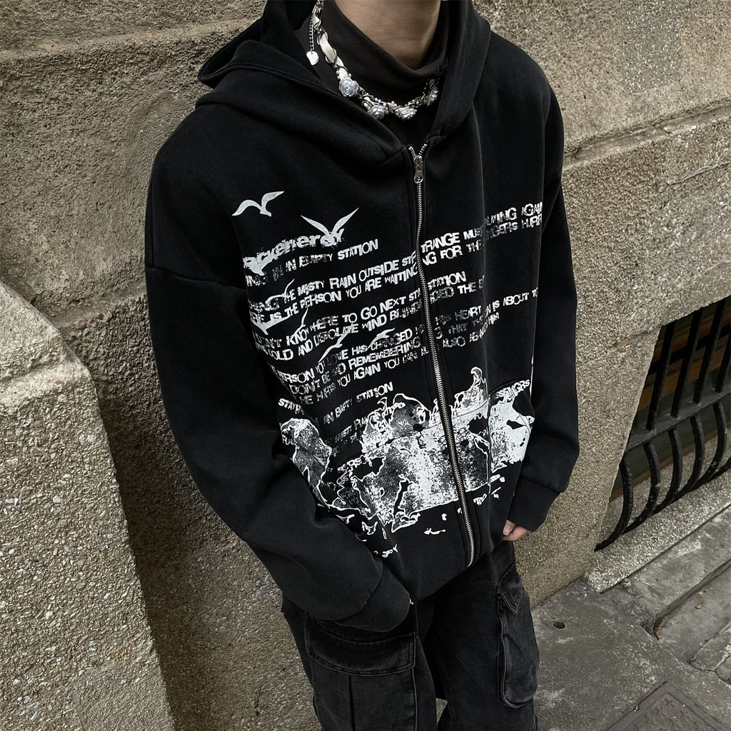 Washed Letter Zip-Up