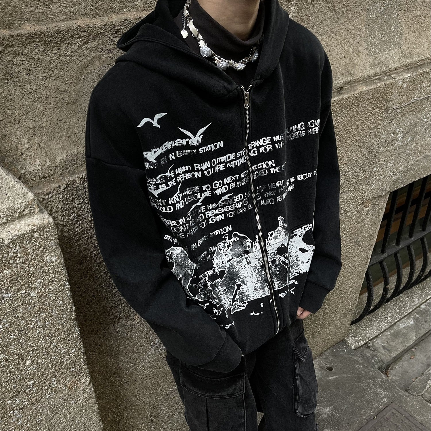 Washed Letter Zip-Up