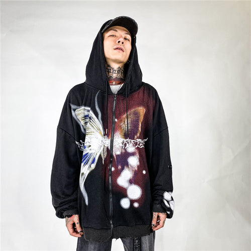 Butterfly Print Zip-Up