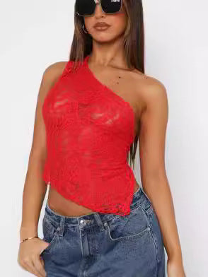 Asymmetrical Single Shoulder Flower Top