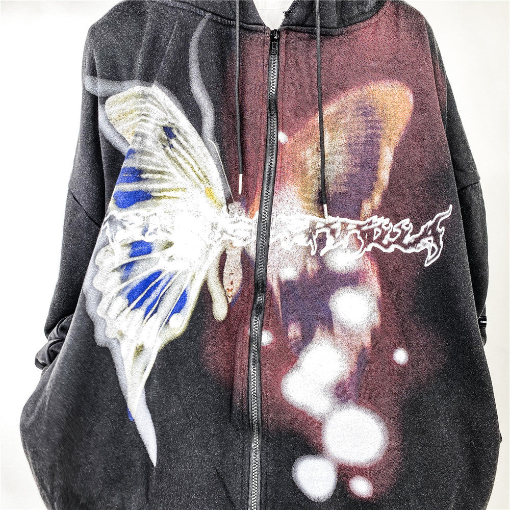 Butterfly Print Zip-Up