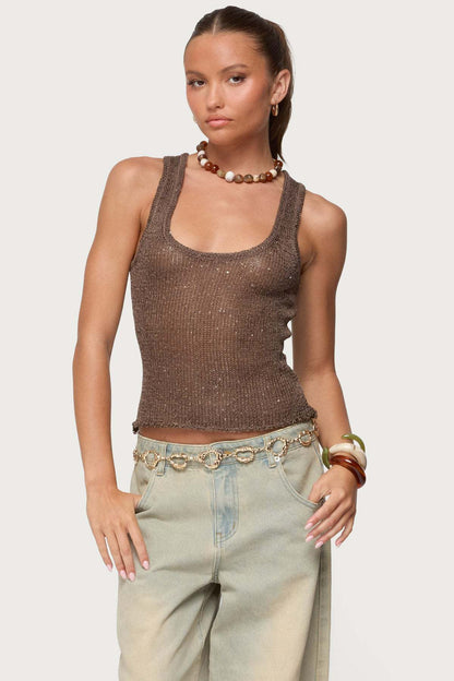 Shiny Deep V Solid Color Tank Top