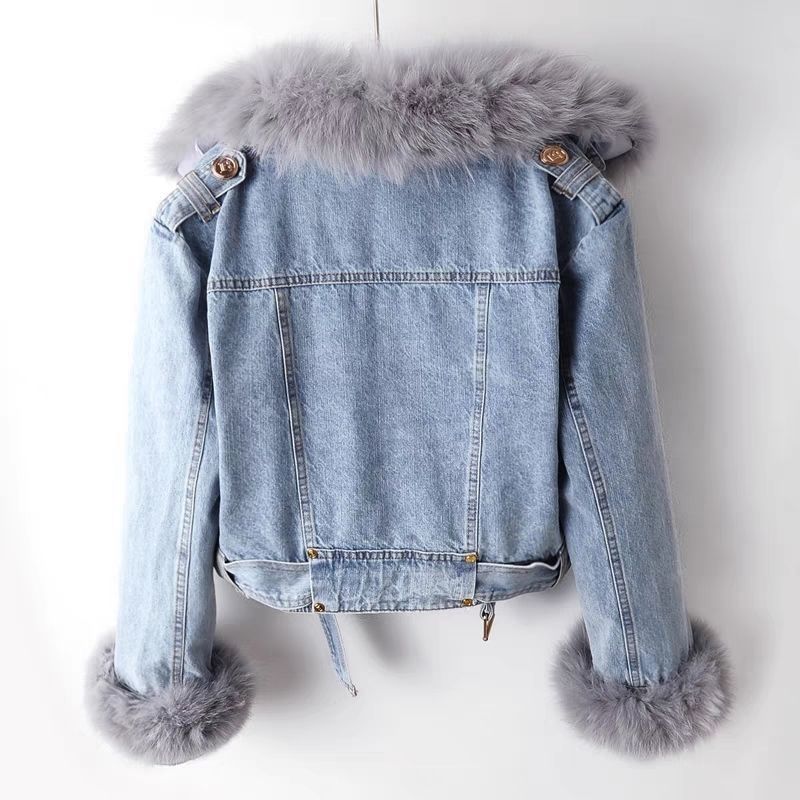 Fox Fur Trim Denim Coat