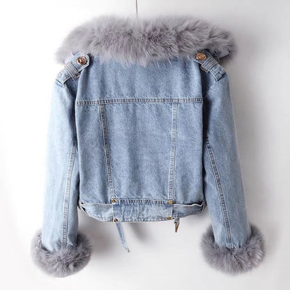 Fox Fur Trim Denim Coat