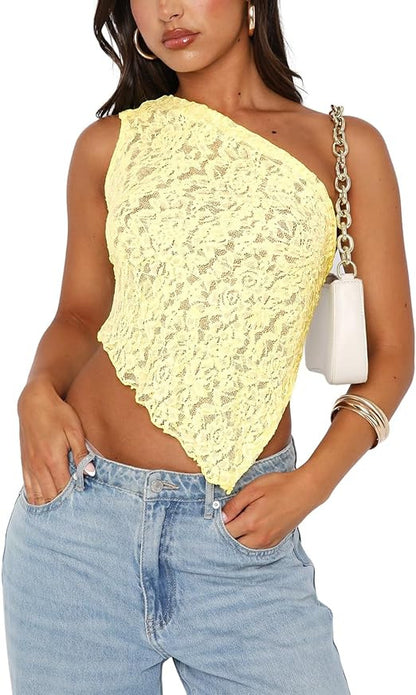 Asymmetrical Single Shoulder Flower Top