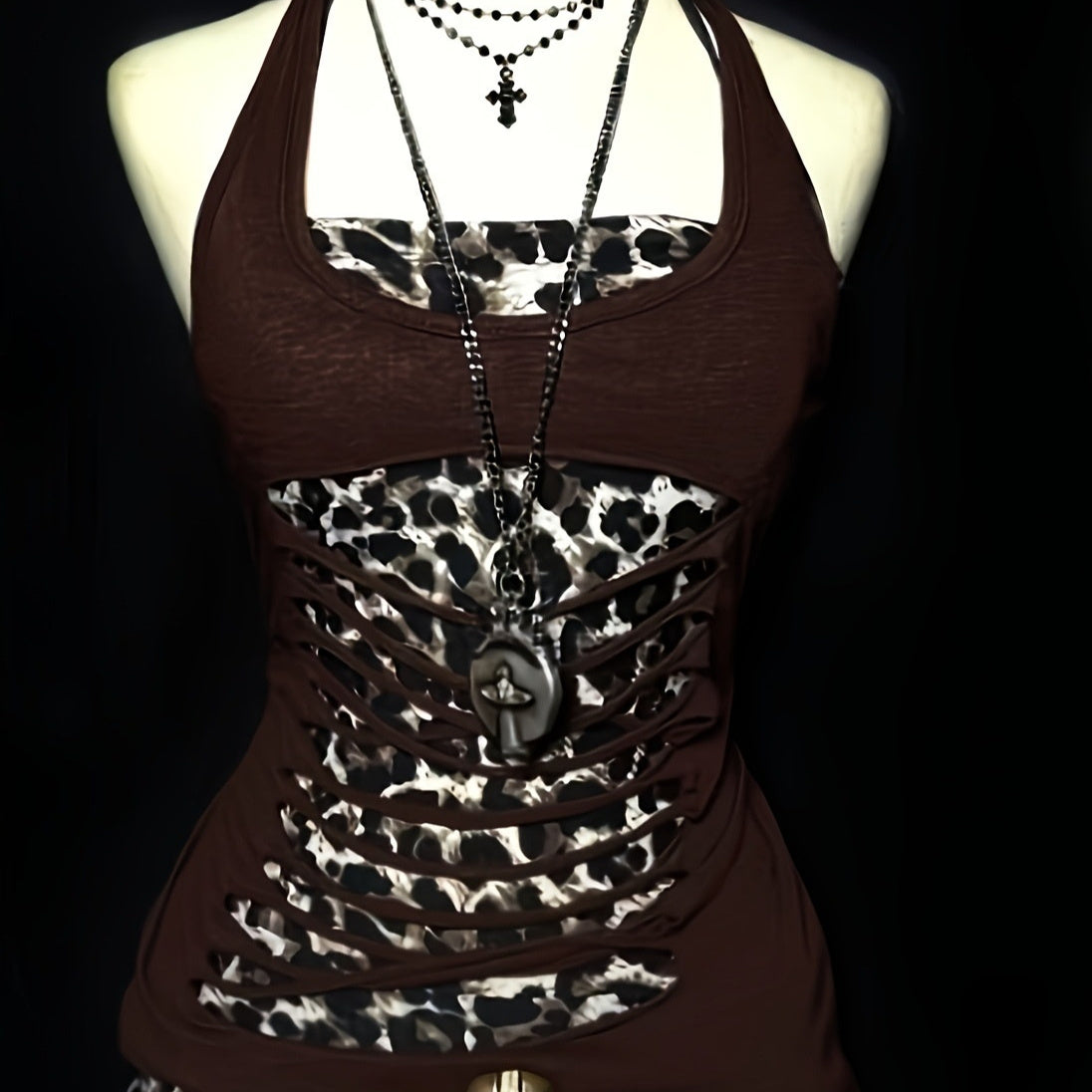 Spliced Leopard-Print Halter Top