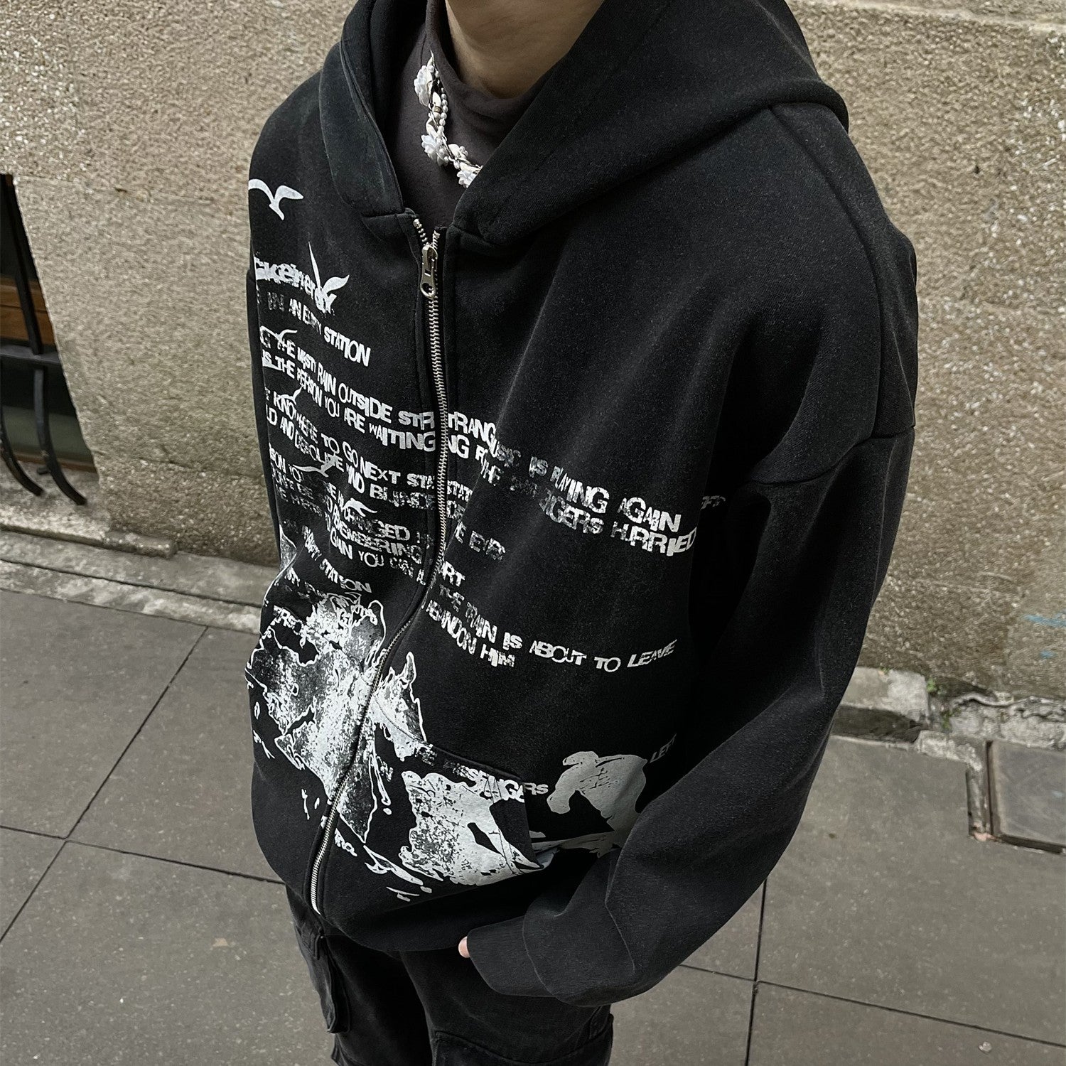 Washed Letter Zip-Up