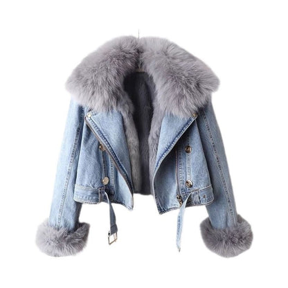 Fox Fur Trim Denim Coat