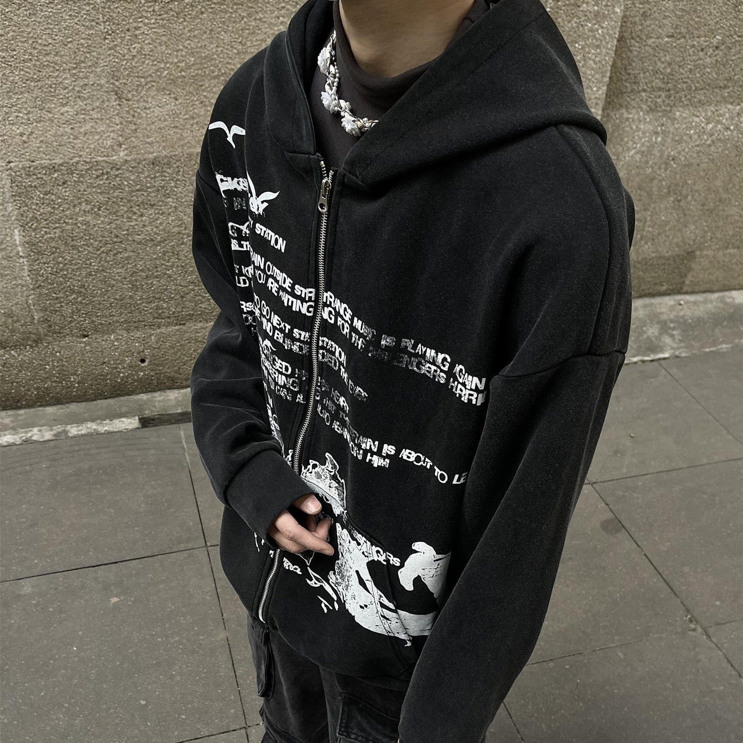 Washed Letter Zip-Up