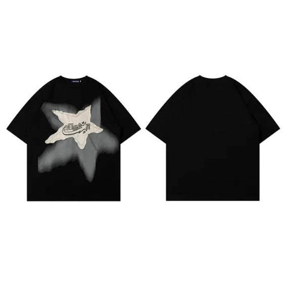 Retro Star Patchwork Loose-fit Short-sleeve Shirt