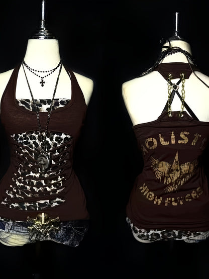Spliced Leopard-Print Halter Top