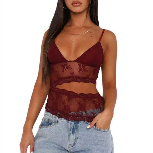 Lace Stitched Backless Top
