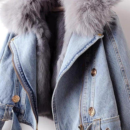Fox Fur Trim Denim Coat