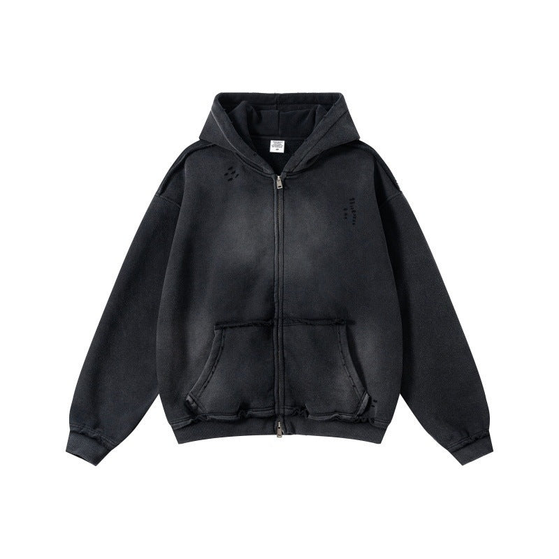 Distressed Plain Zip-Up