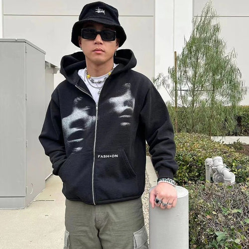 Blurred Faces Zip-Up Hoodie