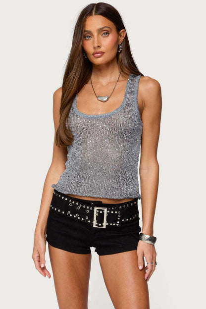 Shiny Deep V Solid Color Tank Top