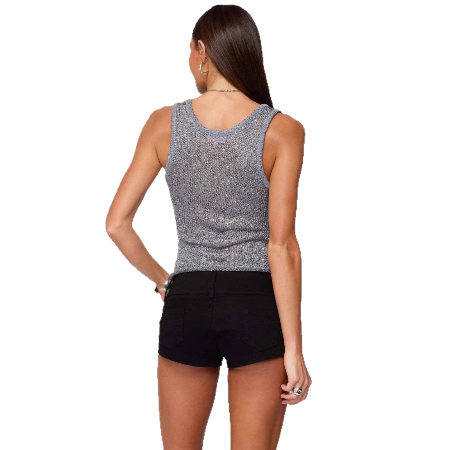 Shiny Deep V Solid Color Tank Top